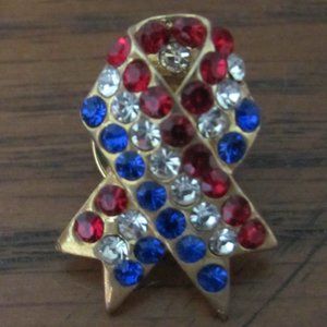 Red White & Blue Jeweled Ribbon Pin